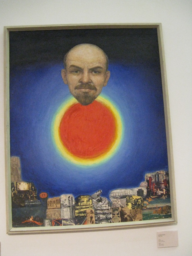  Sovjet-estisk popart. Et vennlig smilende leninhode som en rød sol på en mørkeblå himmel. Tenk at en slik framstilling av Lenin var mulig! 